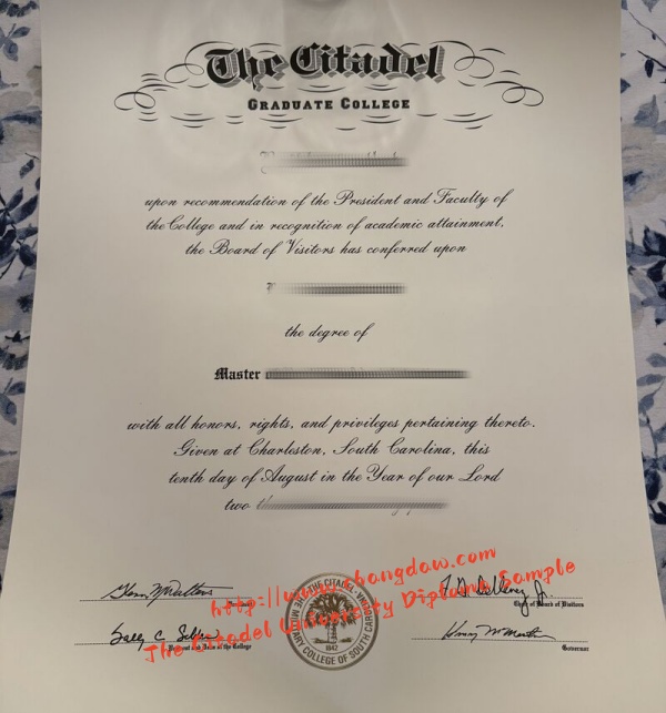 The Citadel University Diploma Sample