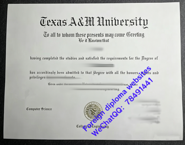 Texas A&M University official graduation diploma sample United States