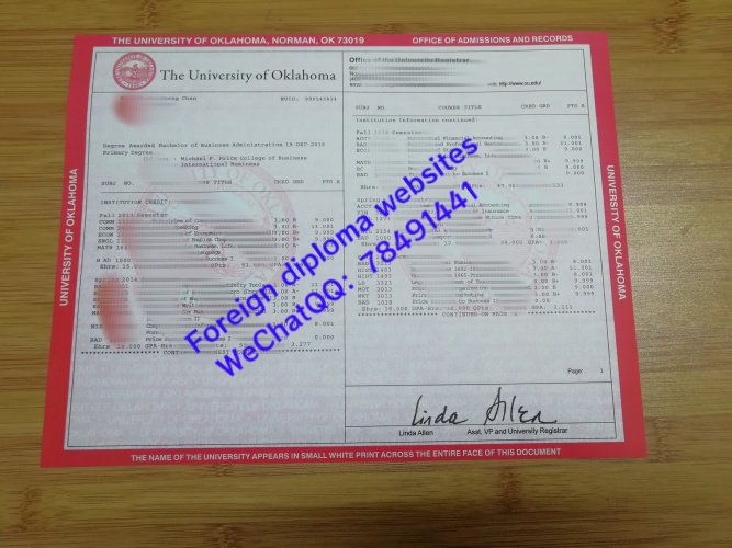 University of Oklahoma official academic transcript sample Norman Oklahoma USA